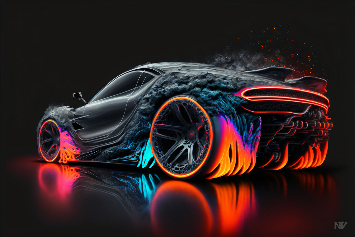 Neon Graffiti Muscle Car (Spectralism and Graffiti art)